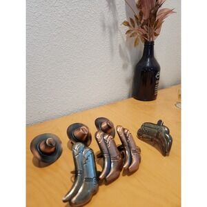 Vintage Cowboy Boot Napkin Rings Set Metal Copper Tone Western Decor